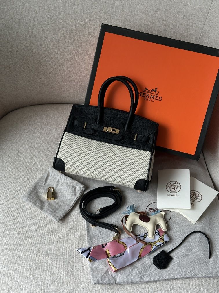 Сумка жіноча шкіряна через плече Hermes Birkin 25 Black Canvas