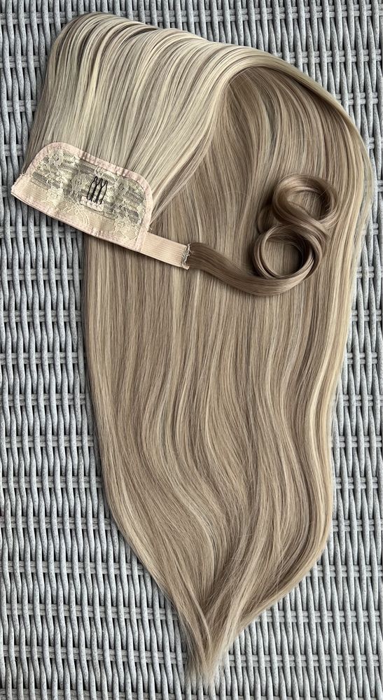 Włosy doczepiane, blond / pasemka / mega długi kucuk 80 cm