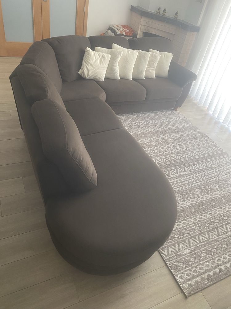 Sofà de canto tecido castanho
