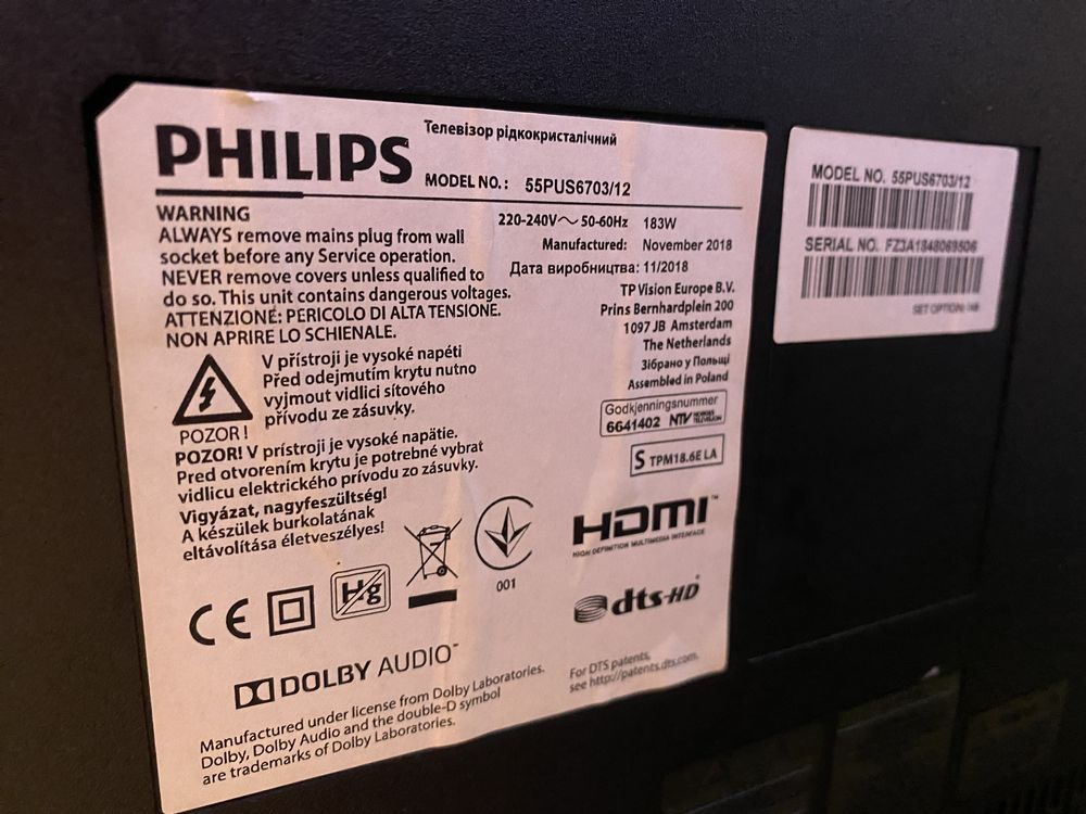 Super, podświetlany telewizor 55 cali  Philips, model 55PUS6703/12