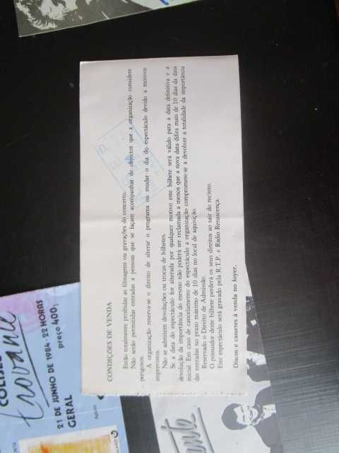 bilhetes antigos concertos Trovante Rão Kyao Rui Veloso