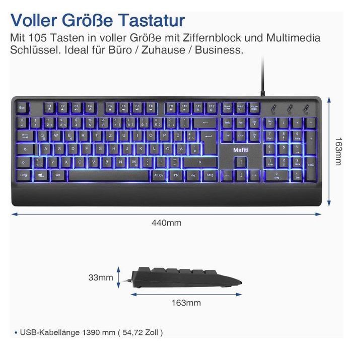 mafiti klawiatura usb przewodowa podświetlana niem