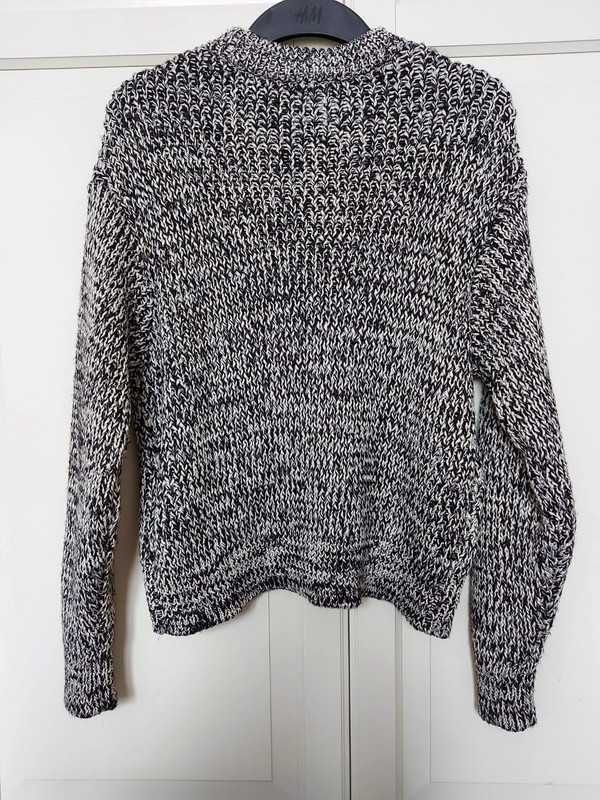 Czarno-biały melanżowy sweter oversize, gruby splot, H&M