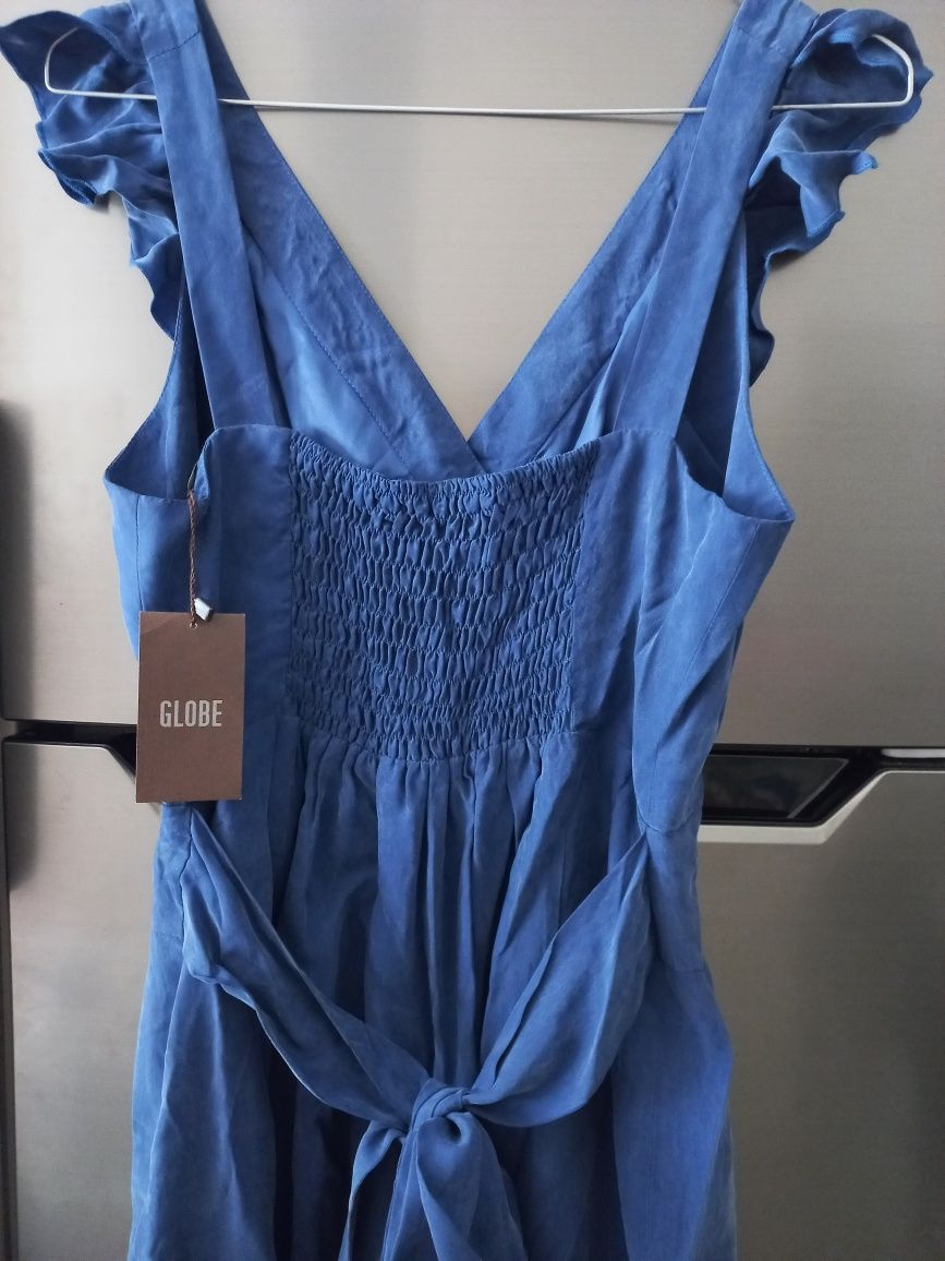 Vestido azulão novo de alças com folhos