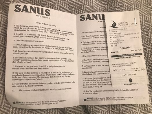 SANUS Orteza Stawu barkowego typu Dessaulta - gwarancja