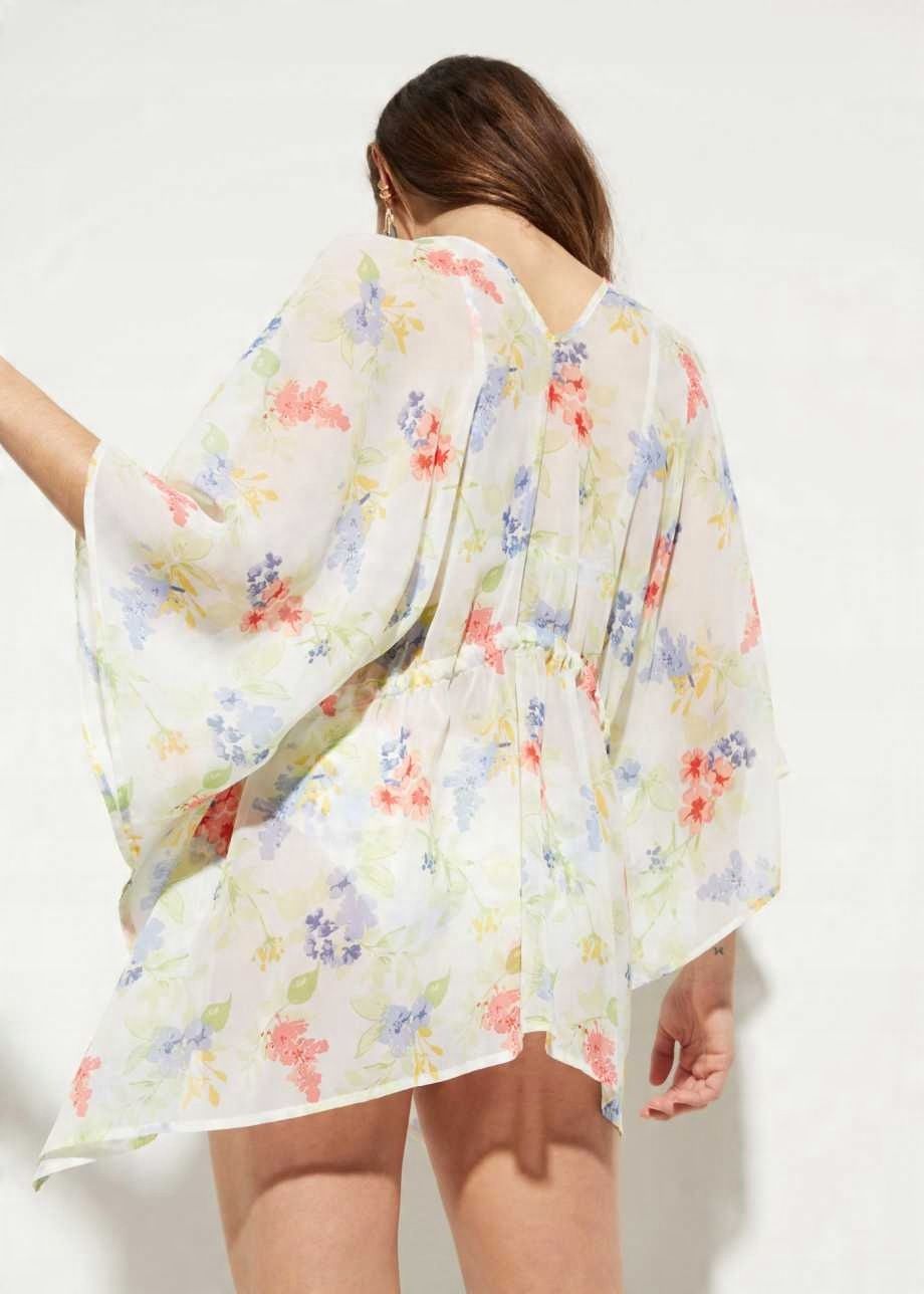 B.P.C tunika narzutka plażowa kimono w kwiaty 48/50.