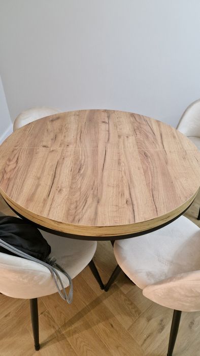 Stół drewniany okrągły, dąb craft złoty