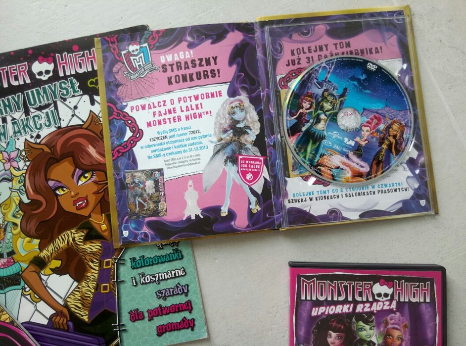 Monster High filmy DVD książki + naklejki gratis