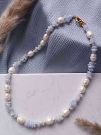 Naszyjnik DELUXE z chalcedonem i perłami handmade