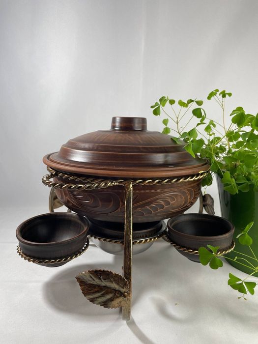 Садж з керамічною жаровнею с соусниками для плову , м яса , овочів