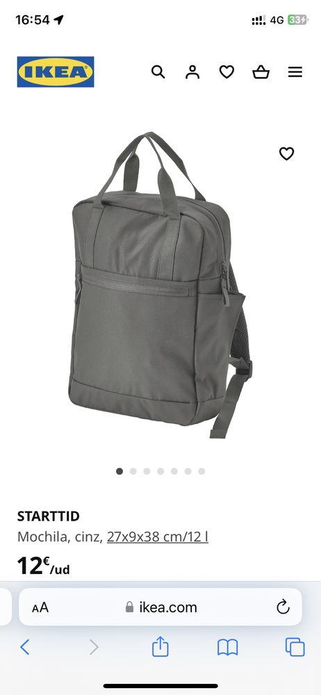 Mochila STARTTID IKEA cinza como nova