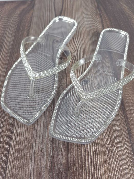 Transparentne japonki klapki świecące błyszczące cyrkonie 39