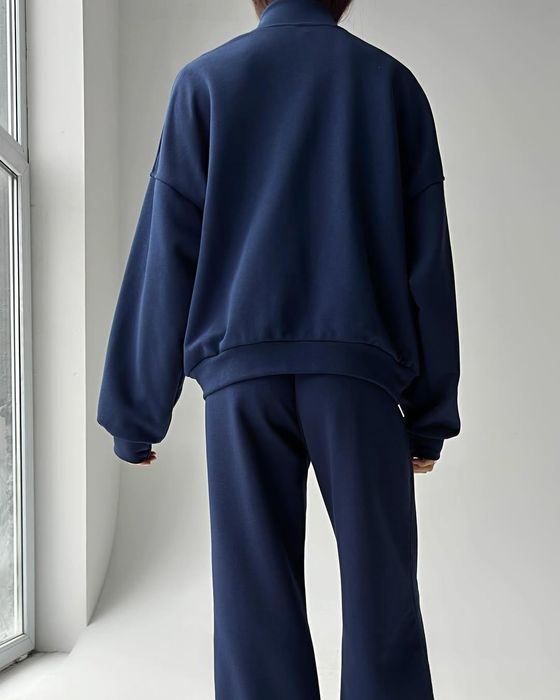 Темно-Синій Костюм із Зіп Бомбером та штанами на високій посадці Новий