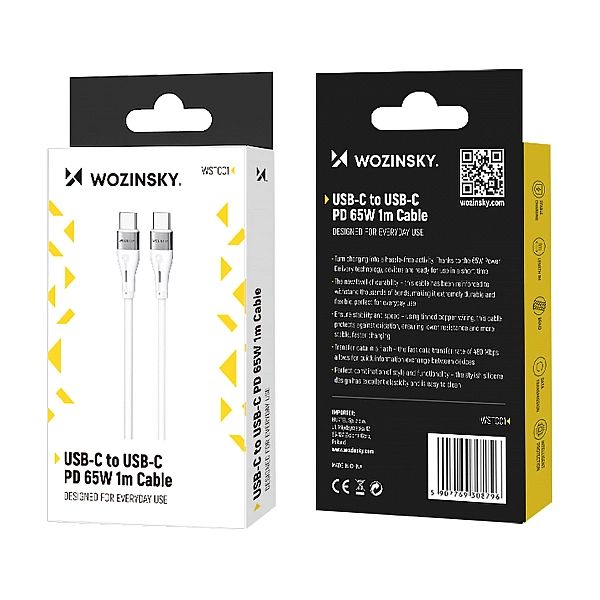 Kabel Wozinsky WSTCC1 USB-C / USB-C PD 65W 1 m - biały