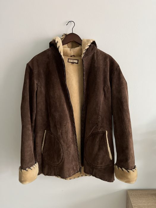 Brazowy zamszowy płaszcz kurtka skóra Wilsons Leather czekolada