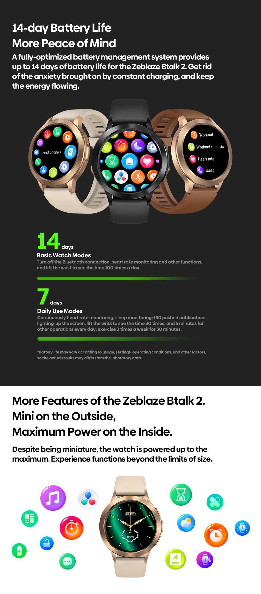 Smartwatch Zeblaze Btalk 2,- Amoled, Bluetooth call, Nowy - brązowy