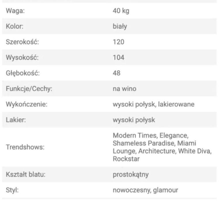 Biały barek glamour  (SF Meble)