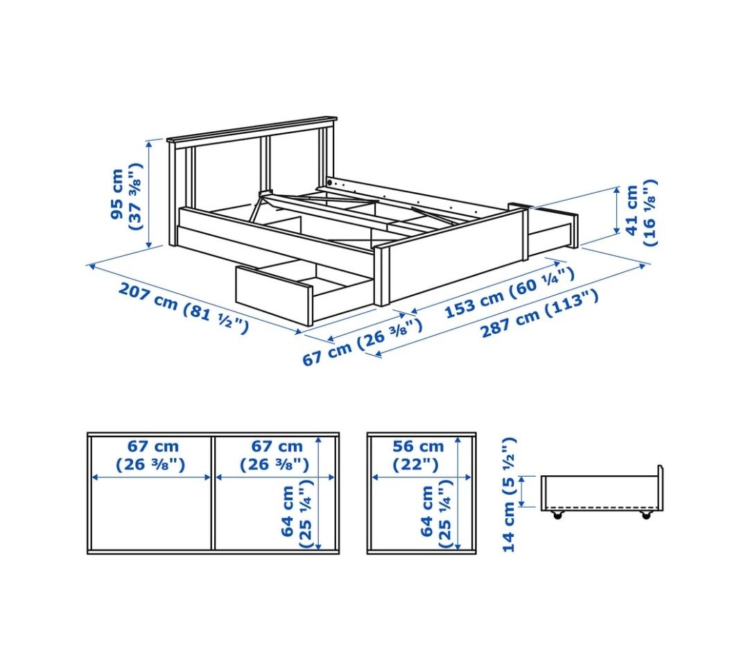 Cama de casal com 4 gavetões + estrado