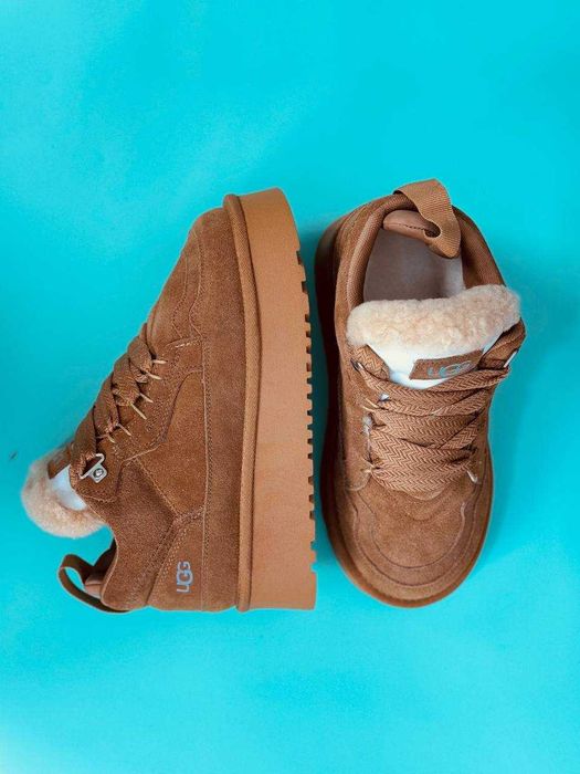 женские зимние кроссовки Ugg Lowmel рыжие высокеи кроссовки на меху