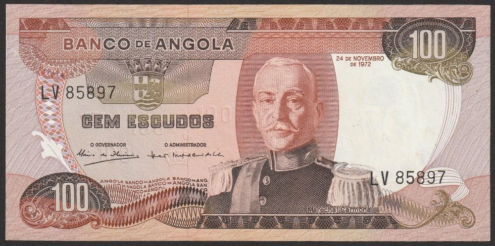 Angola 100 escudos 1972 - Carmona - stan bankowy UNC