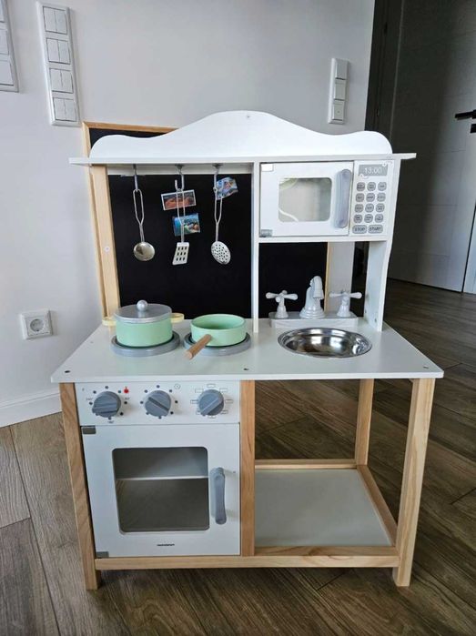 Zestaw Duża Bezpieczna Kuchnia Drewniana Dla Dzieci + Gratis Akcesoria