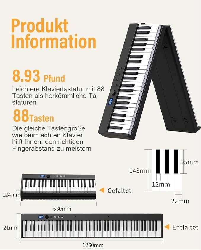Składany Keyboard Pianino Fortepian z 88 Klawiszami MIDI Bluetooth