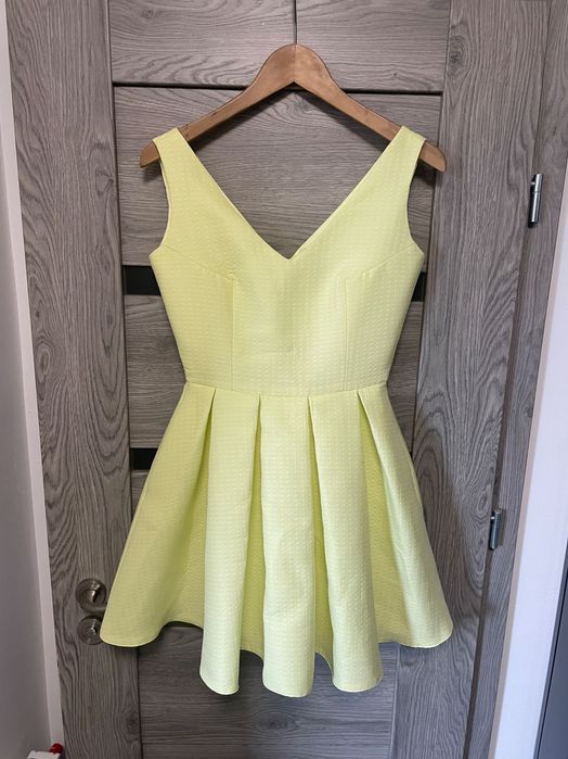 Sukienka 36, S żółta limonkowa seledynowa na wesele imprezę ozdobna