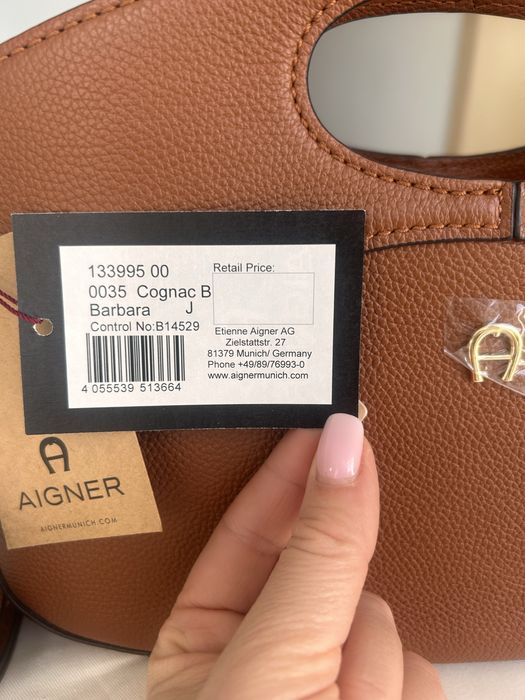 Skorzana brązowa torebka Aigner do reki i na ramię