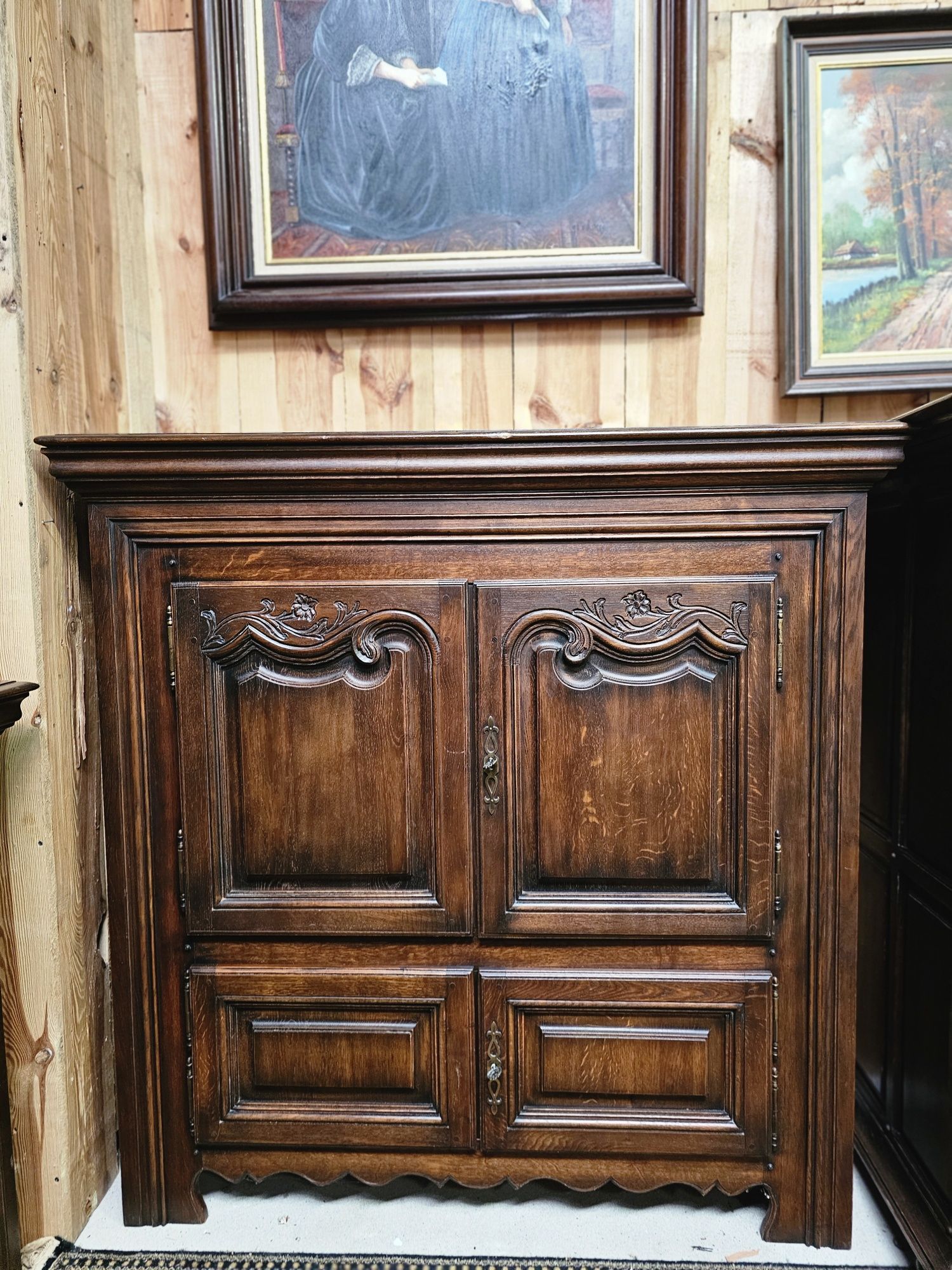 Szafka kredens  wysoka komoda dębowa 145 cm #1465 Stylowy Węgrów