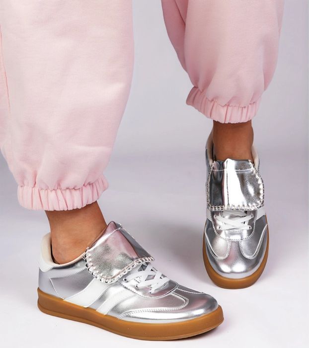 Srebrne sneakersy trampki damskie sportowe Lukka