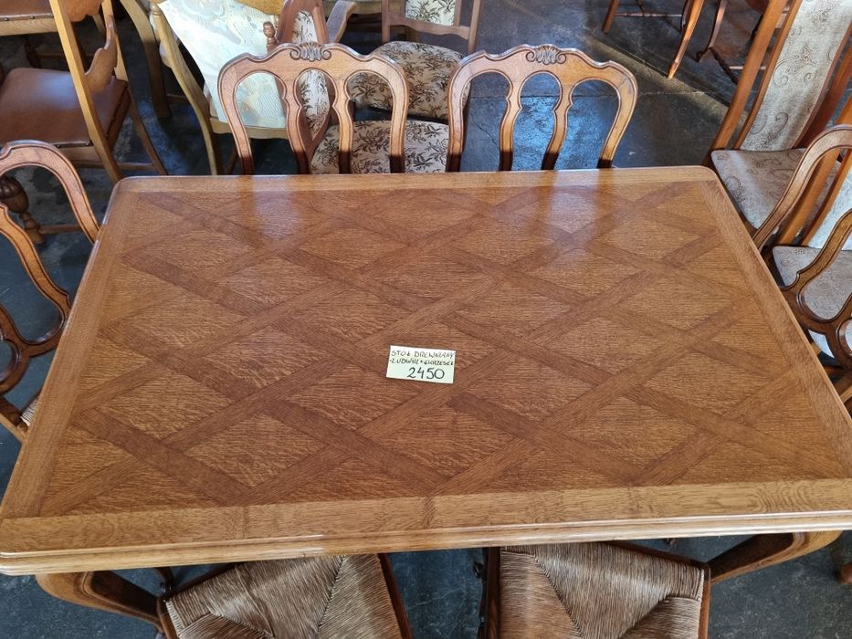 stół dębowy duży rozkladany 6 krzeseł
