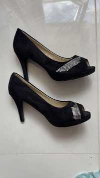 Женские туфли черные замш 40р на каблуке нарядные