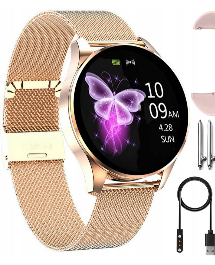 Piękny Damski Nowy Smartwatch LIGE Złoty Zegarek Polskie Menu
