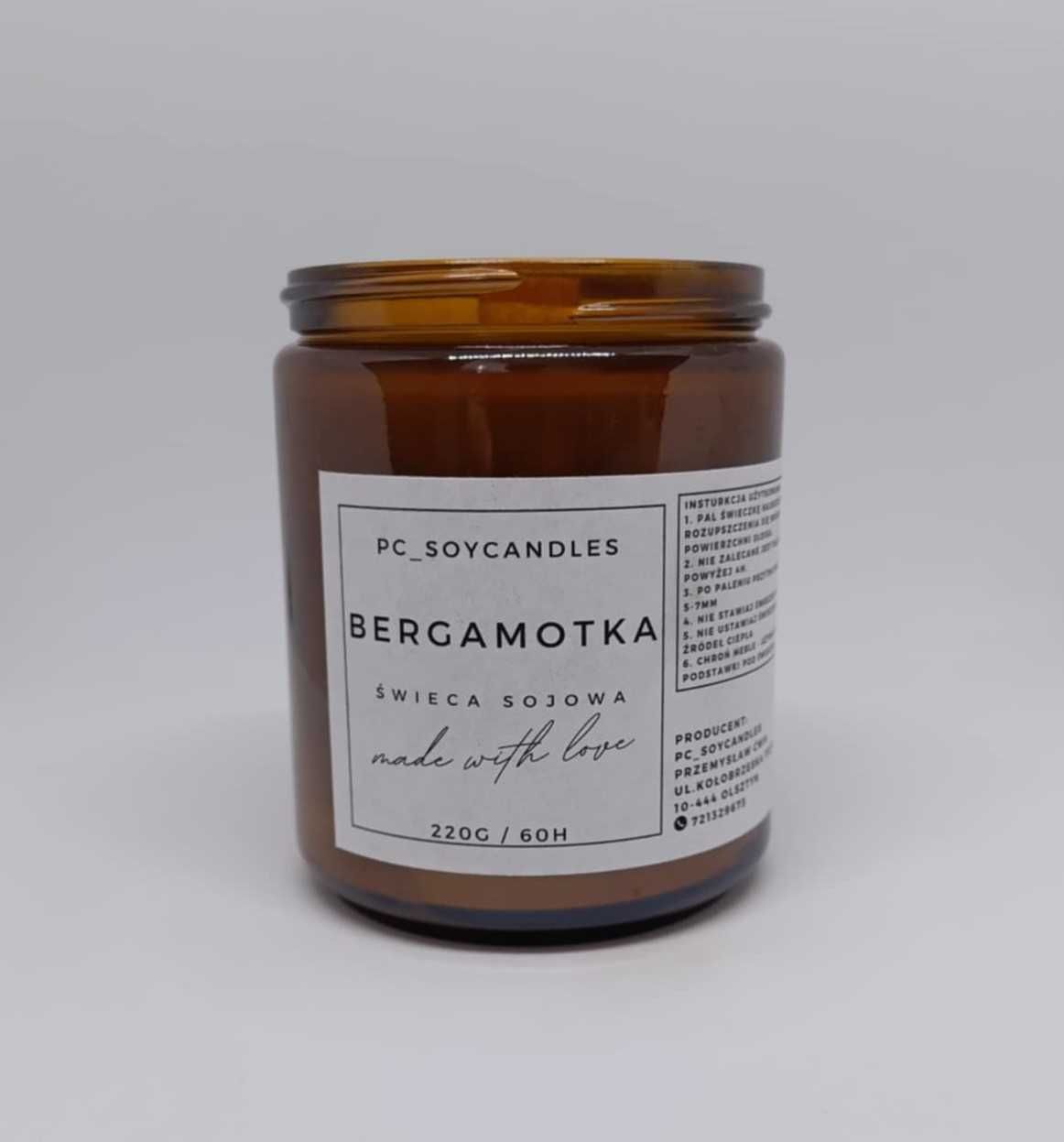 Świeca Sojowa Zapachowa Bergamotka 250ml Drewniany Knot