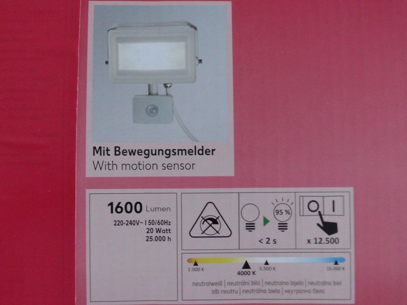 Reflektor Halogen LED Zewnętrzny z Czujnikiem Ruchu 20W 1600 lumenów
