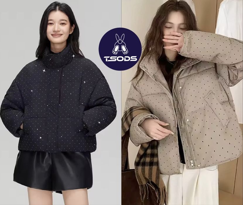 Пуховик со стразами женская куртка блестящая черный пуховик с камнями