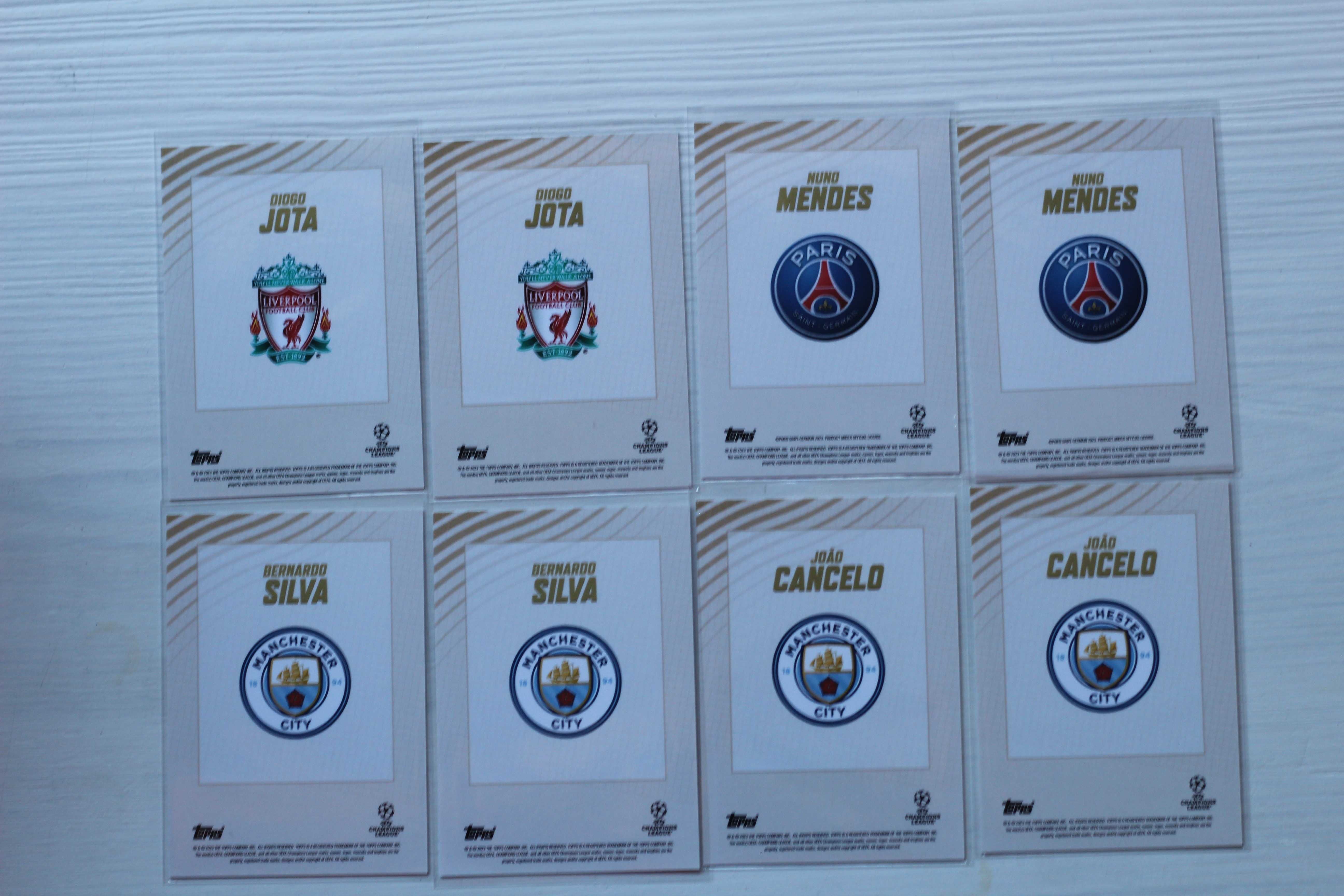 Cartas Topps Gold - Bernardo Silva, Cancelo, Diogo Jota e Nuno Mendes