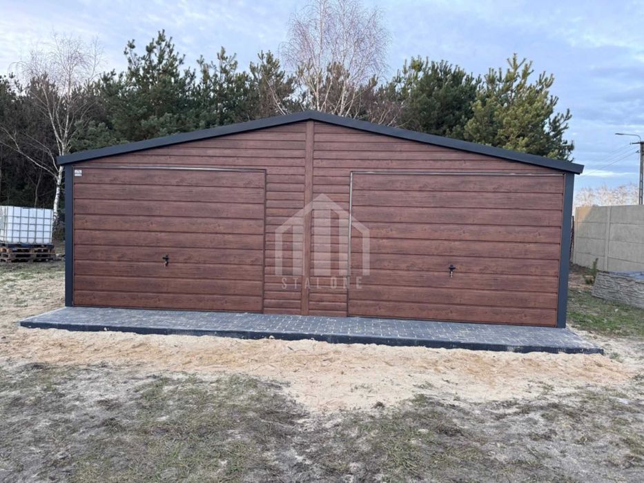 Garaż blaszany 7x5m - 2x brama - drzwi -2x okno - drewnopodobny SO106