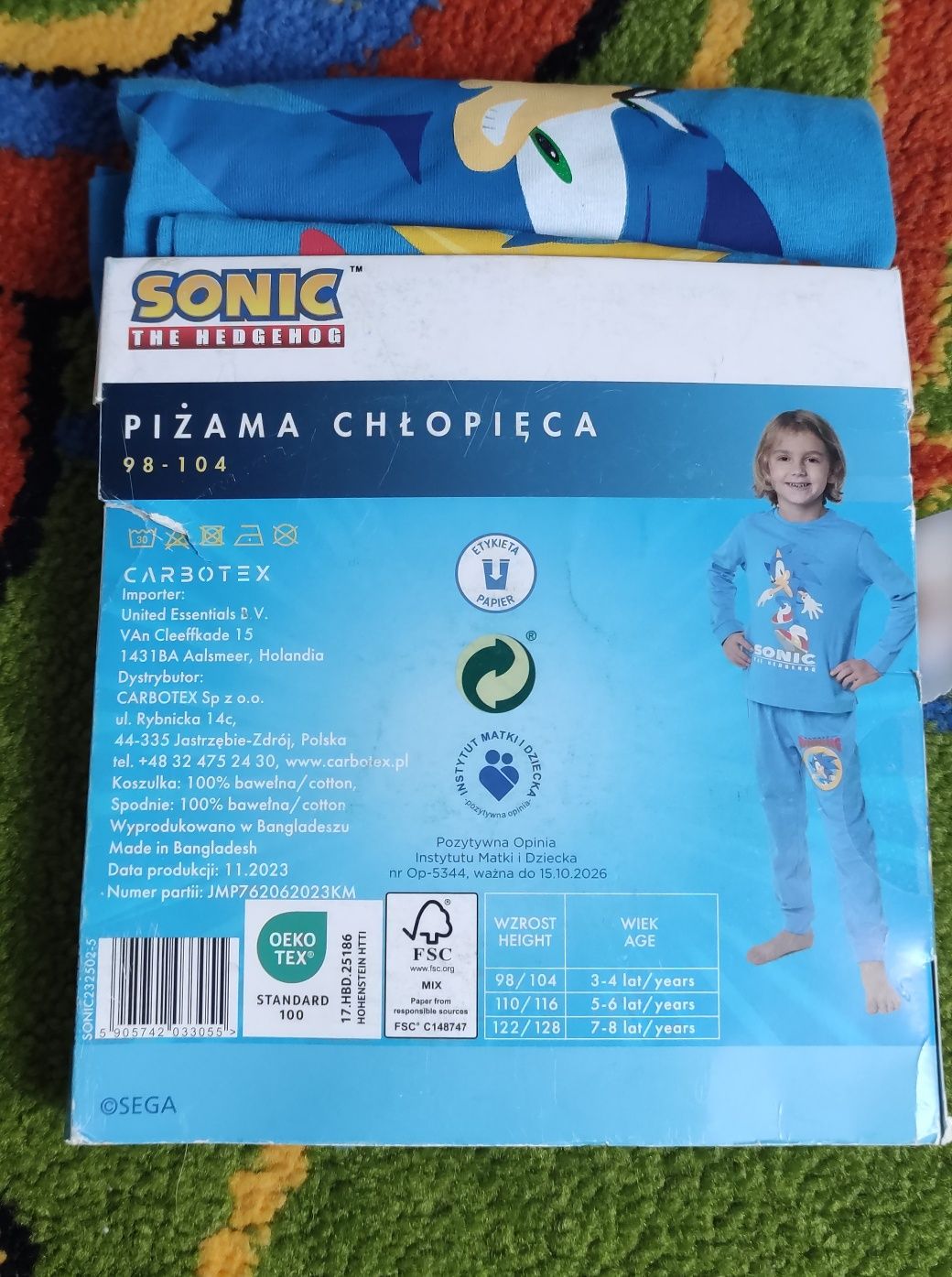 Piżama chłopięca SONIC Nowa Zestaw 98-104 Niebieska Polecam