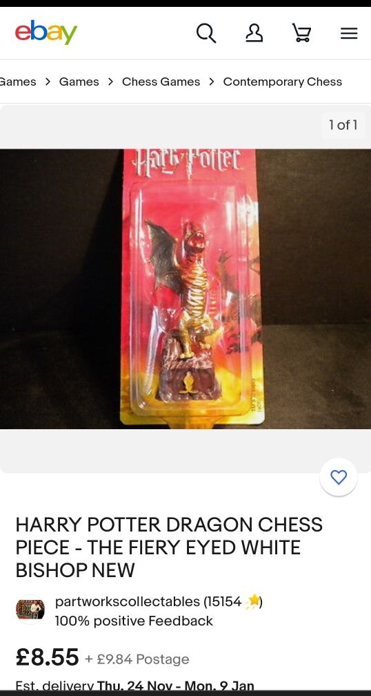 Колекційна фігурка Гаррі Поттер шахи дракон , fiery eyed white bishop