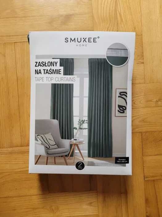 NOWE 2 zasłony aksamitne Smukee 140x250 na taśmie velvet zielona