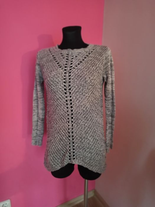 H&M Lekki swetr sweterek dłuższy ażurowy siwy szary S 36