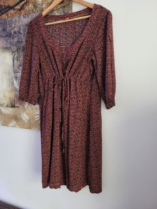 Ceglana wiązana pod biustem sukienka EDC 42 XL retro vintage boho styl