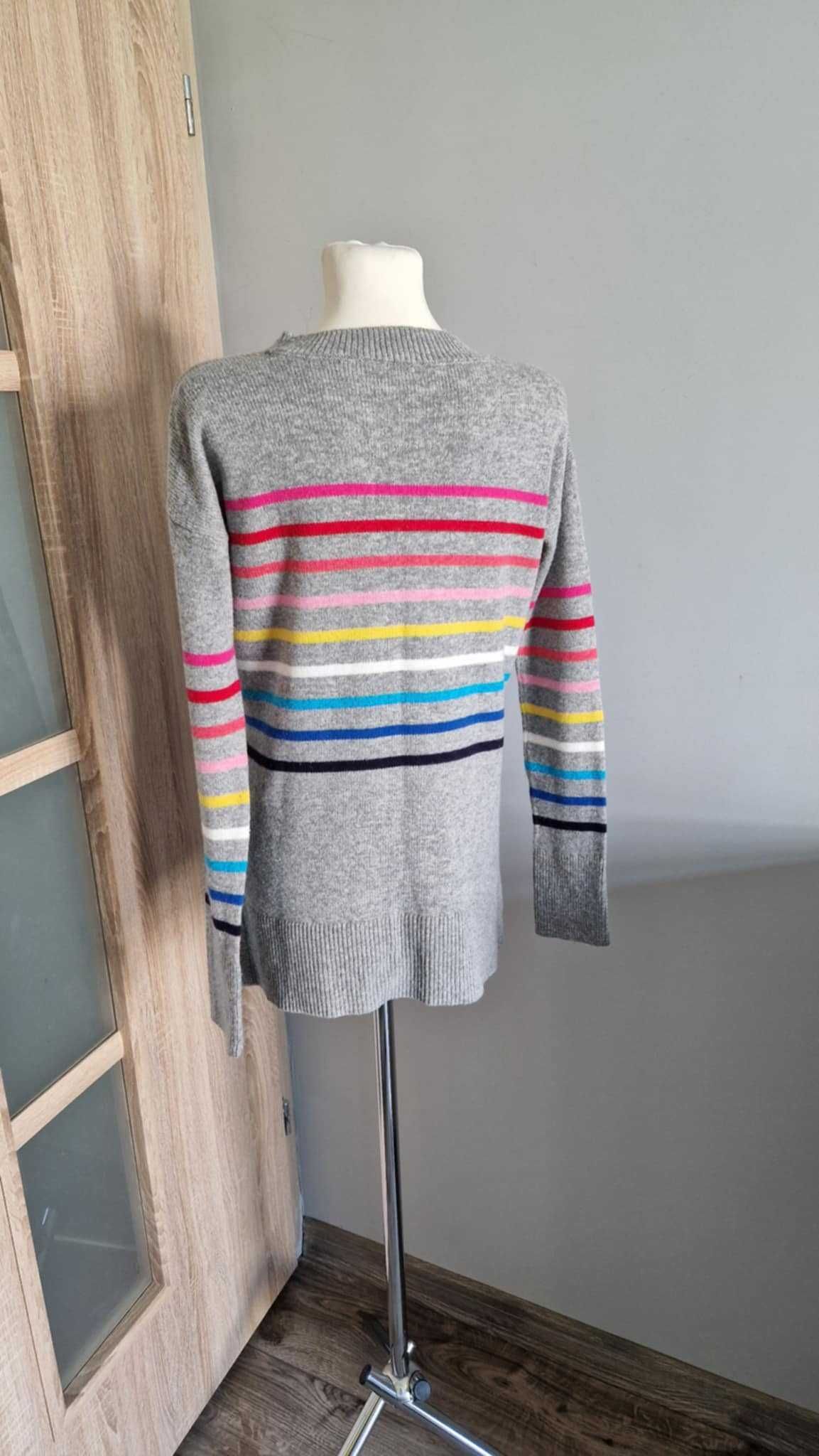 Szary sweter • w kolorowe paski • GAP 34/XS • nylon wełna bawełna