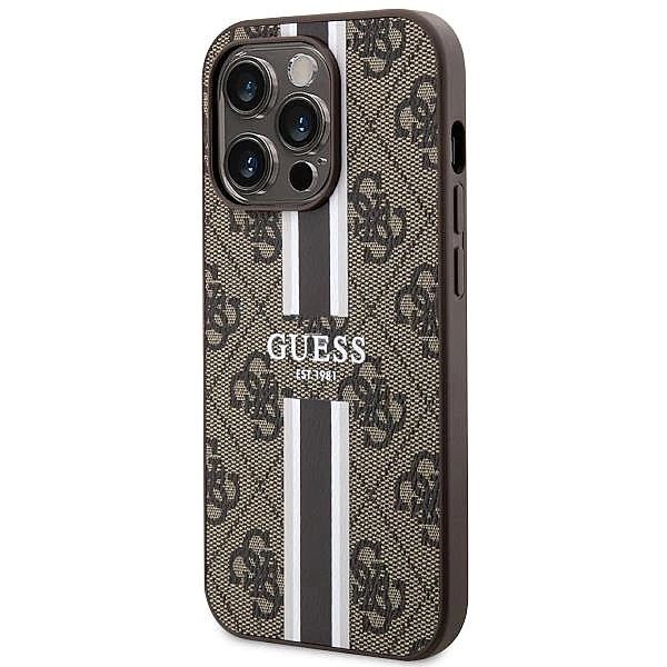 Etui Guess 4G Printed Stripes MagSafe na iPhone 14 Pro Max - brązowe