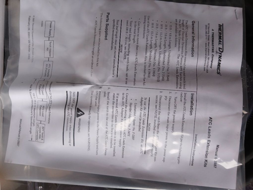 Przewod palnika plazmy Thermal Dynamics 7,6m Atc szybkozlacze