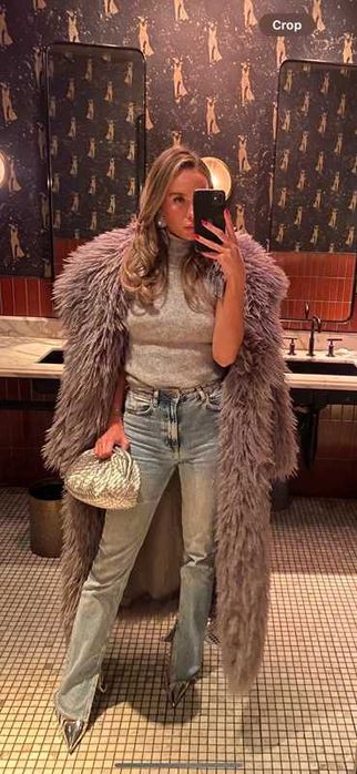 Płaszcz Zara futro futerko kożuch szary długi włchaty rozm XS-S Nowy