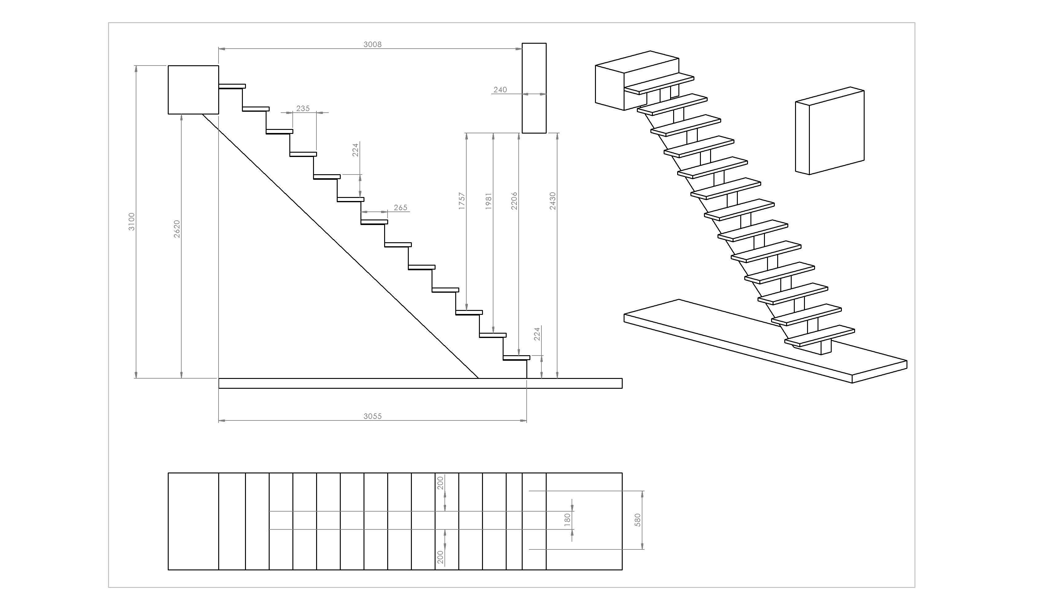 PROJEKT schodów metalowych, rysunki, DXF, PDF, na laser. Balustrady