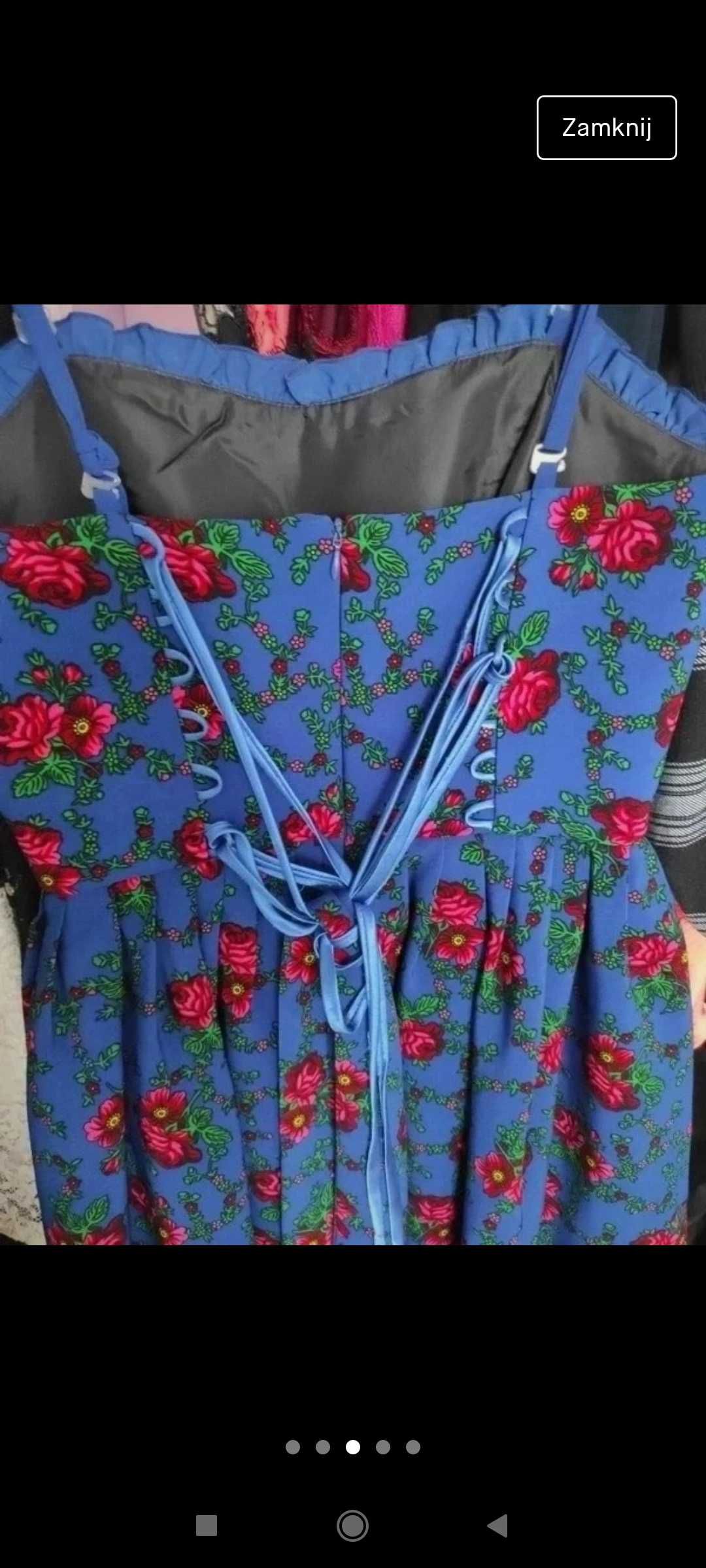 Granatowa sukienka w kwiaty w stylu góralskim r36  s  folk