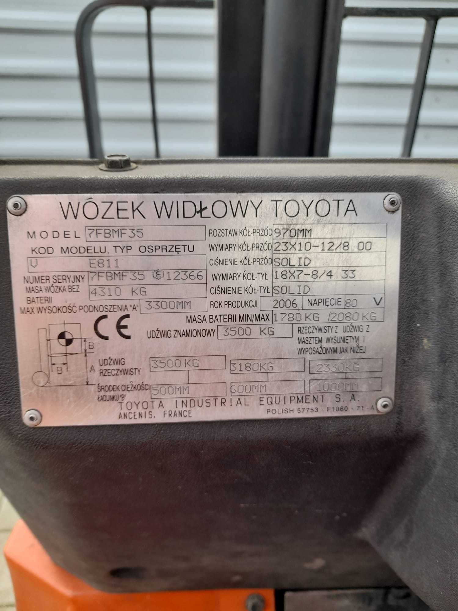 Wózek widłowy Toyota 7fbmf35 3,5 tony